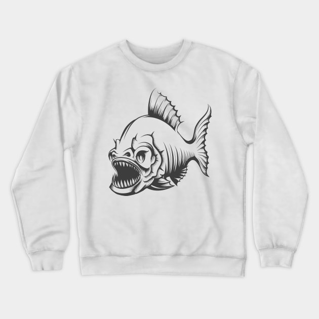 Piranha Fish in Engraving style isolated on white. Crewneck Sweatshirt by devaleta